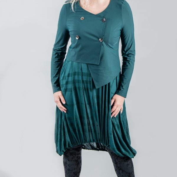 Elsewhere Petrol Green checked mesh dress has an elasticated hemline and is sleeveless. Available on colmershill.com
