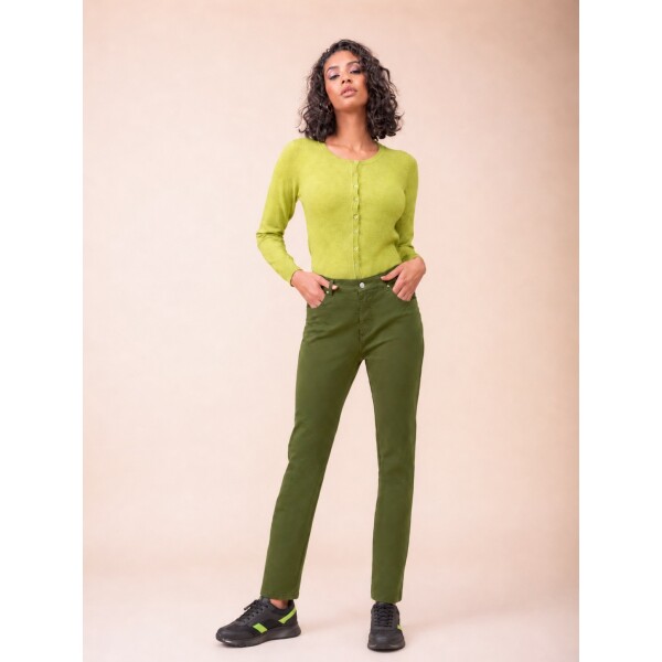 Alison Sheri Straight Stretch Jeans PAS2403 in Khaki green with high-rise waist