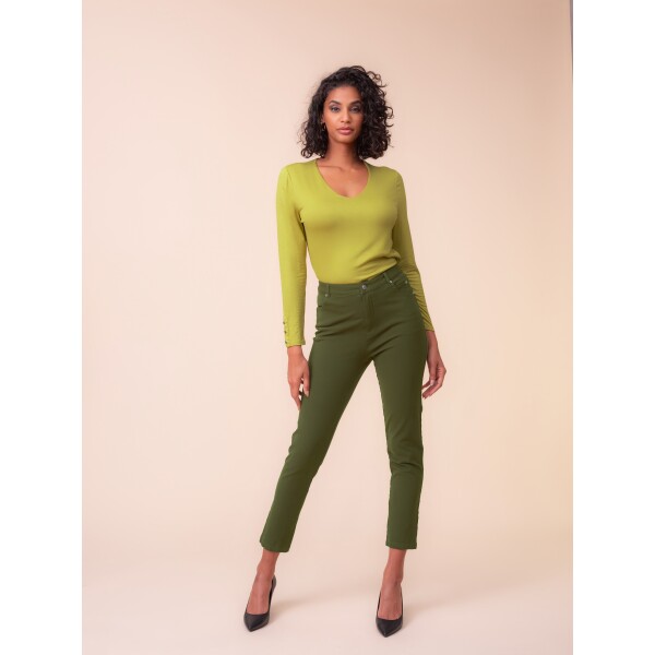 Alison Sheri 4-Way Stretch Jeans PAS2400 in Khaki green with slim-leg fit