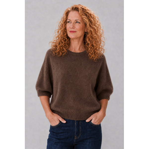 Sasa Coffee Roast alpaca blend jumper with round neck and elbow length sleeves