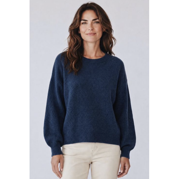 Sasa long sleeve alpaca blend crew neck jumper in Airforce blue