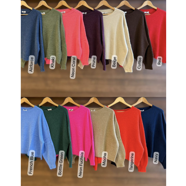 Sasa crew neck jumper colour range Airforce Khaki Beige Mocha and Tangerine