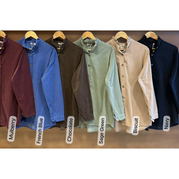 Sasa corduroy shirts in Mulberry French Blue and Chocolate