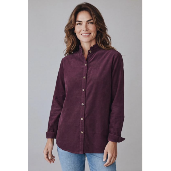 Sasa Corduroy Shirt in Mulberry with frilled collar and button front