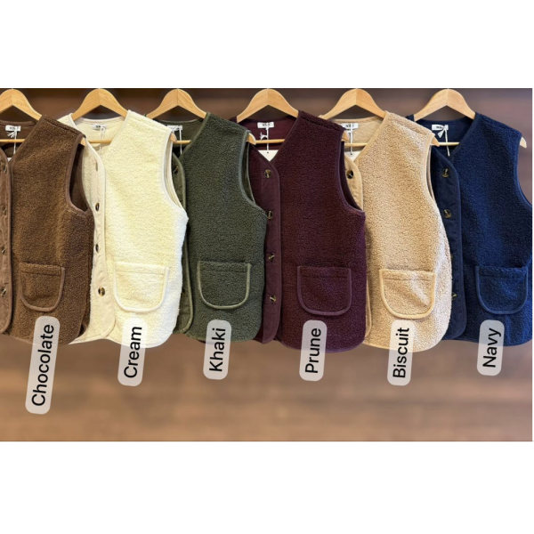 Sasa Teddy Gilets in Chocolate Khaki and Navy