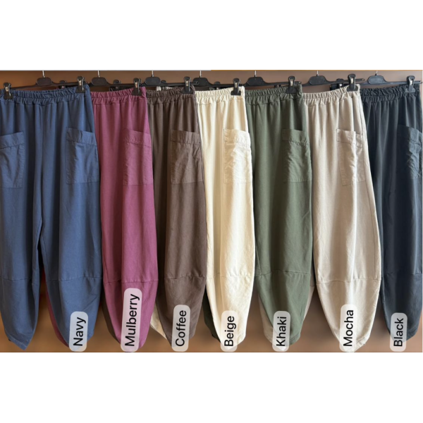 Sasa Pocket Detailed Cotton Trousers in Navy Mulberry Coffee Beige Khaki Mocha and Black
