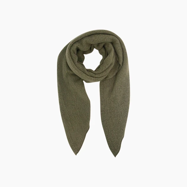 Moss green asymmetric winter scarf with pointed ends