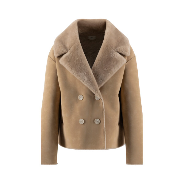 Fynch-Hatton Teddy Jacket Neutral Tan front view with double-breasted buttons and plush collar