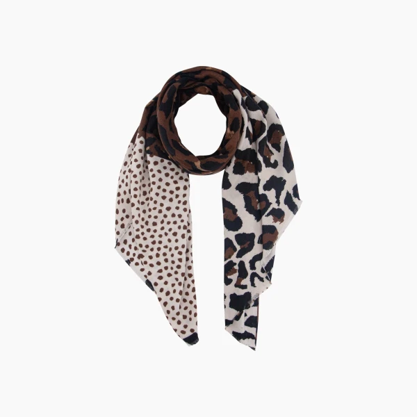 Mixed animal print scarf in brown black and cream