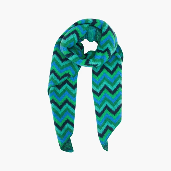 Blue and green zig zag blanket scarf for women